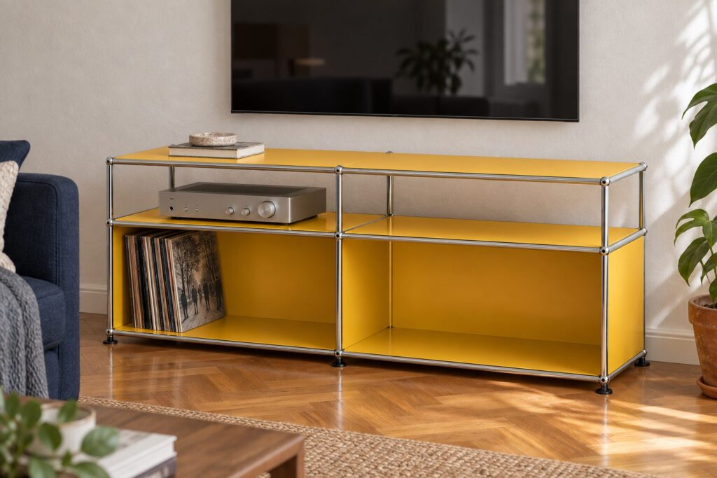 ST-202M Rack de TV Doble — Amarillo (RAL 1004) — En ambiente